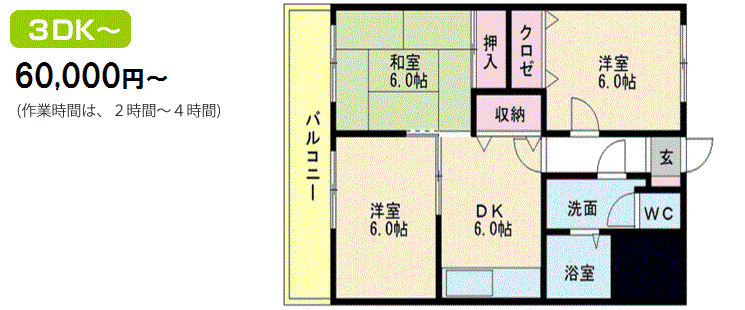  ３DK 100,000円(作業時間は、２時間?４時間)