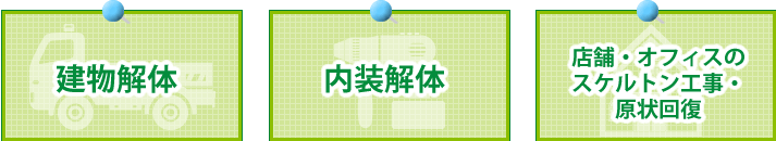 建物解体・内装解体・店舗・オフィスのスケルトン工事・原状回復