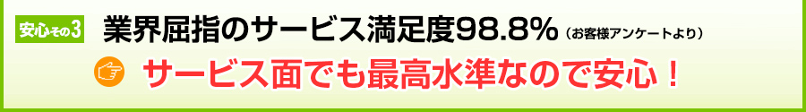 業界屈指のサービス満足度 98.6％（2014年5月調べ）サービス面でも業界最高水準なんで安心！